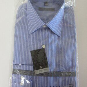 GEOFFREY BEENE Men's Blue Stripe Long Sleeve No Iron Size 15 32/33 Shirt